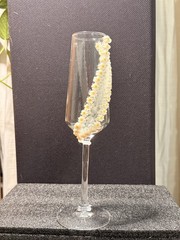 Decorated Champagne Flutes Set of 2 Clear Glass White/Yellow Floral 5 oz
