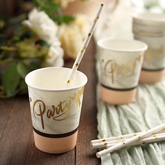 WHITE BLUSH 24 Marble 9 oz All Purpose PAPER CUPS Party Catering Decorations