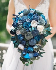 Blue Green Bridal Cascade Bouquet Sola Wood Wedding Flowers Cascading Bridesmaid