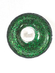 Compote Bowl Vase Green Mosaic on Glass Centerpiece 6″D 2.5″H Set/2 FREE SHIPING