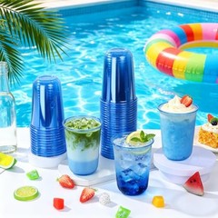Pack of 50 Blue 16oz Disposable Plastic Cups – Clear Stemless Wine Drinking