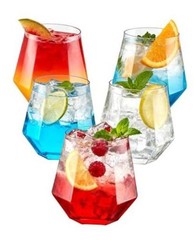 PCS 12 Oz Plastic Wine Whiskey Glasses, Diamond Stemless Unbreakable 40 Clear