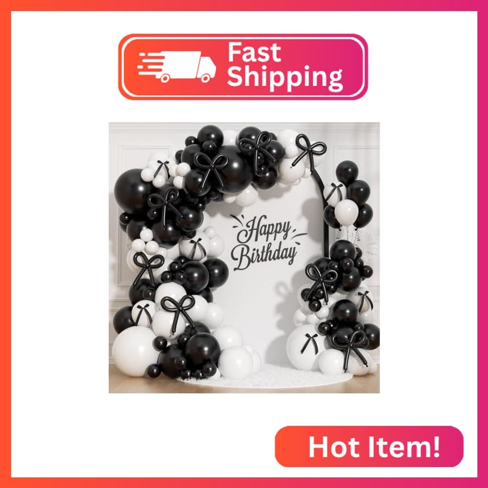 HKYOOD Black Bow Balloon Garland Arch Kit – 206Pcs Black and White Party Decorat