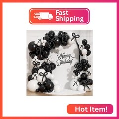 HKYOOD Black Bow Balloon Garland Arch Kit – 206Pcs Black and White Party Decorat