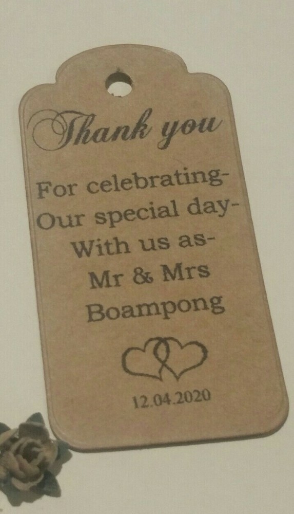 Personalise wedding Thank you vintage/brown/white gift tags 20,50,100,150.