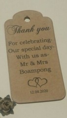 Personalise wedding Thank you vintage/brown/white gift tags 20,50,100,150.