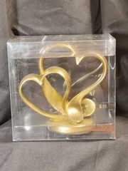His & Hers Wedding Cake Topper Gold 2 Double Intwined Hearts w/ Crystal Accents