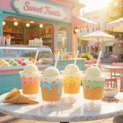 Jingmore Set 12oz Clear Ice Cream Party Cup Disposable Plastic Dessert 48
