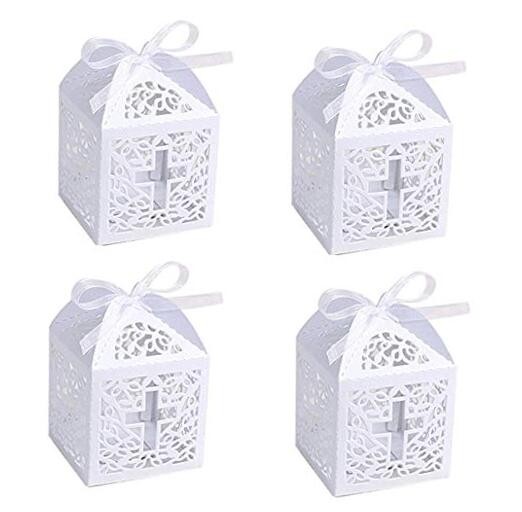 50Pcs Baptism Christening Favor Boxes Candy Boxes Bag Gift Box Baby white
