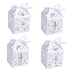 50Pcs Baptism Christening Favor Boxes Candy Boxes Bag Gift Box Baby white