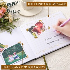 Rolarhola 8×10 Leather Guest Book and Standup Sign Set, Gold Foiled Green