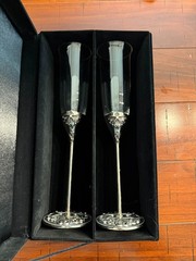 Things Remembered Toasting Champagne Glasses Swarovski Crystal Pair + Pic frame