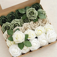 25-Pack Artificial Rose Flowers for Wedding and Engagement, Realistic Foam Roses