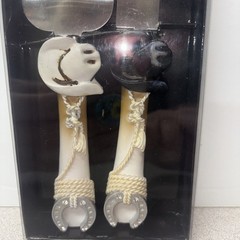 STUDIO His & Hers Western 2pc Wedding Cake Server -Cowboy Hats- Horseshoes NIB