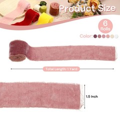 6 Roll Velvet Ribbon, 1.5 Inch x 1 Yard Silk Frayed Ribbon, Red Style