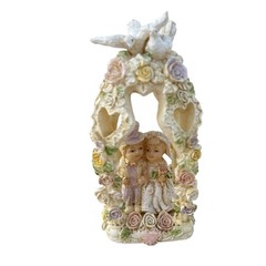 Wedding Cake Topper Bride & Groom 6”Roses Doves Hearts White Pink Purple Green