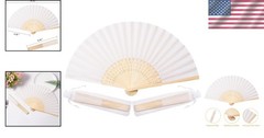 Elegant White Folded Hand Fans for Weddings (50 Pack)