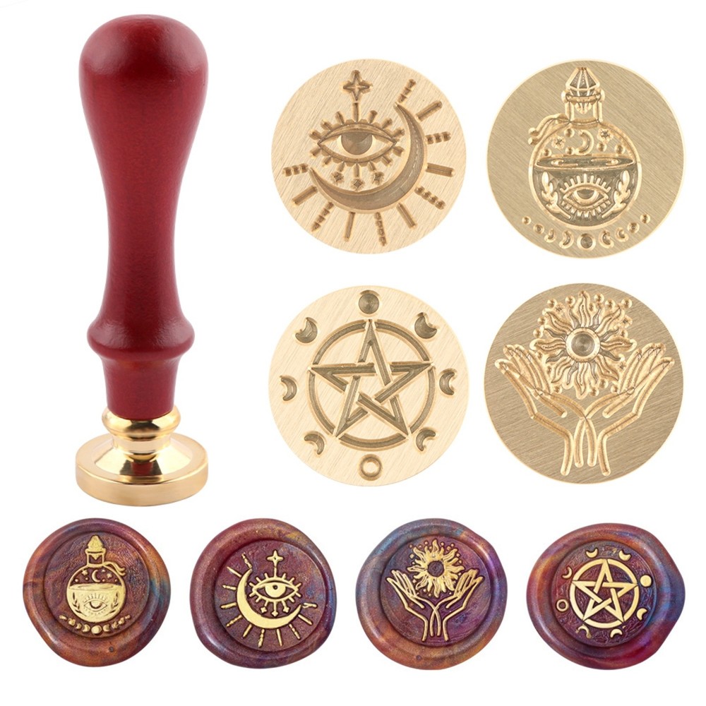 Mystical Drawing Wax Seal Set, 4 Removable Wax Seal Stamp Brass Head 1 Handle
