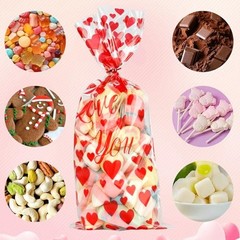 Valentine Treat Bags, 100 Pcs 1 count (Pack of 100) Red-Valentine Style1