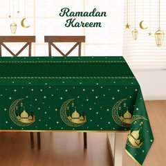 Childom 3 Pack Ramadan Table Cloth,Ramadan 54 x 108 inches, Eid Mubarak-green