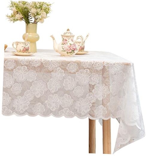 White Lace Tablecloth 60 X 120 Inches 120″ x 60″ (Rectangular) Camellia White