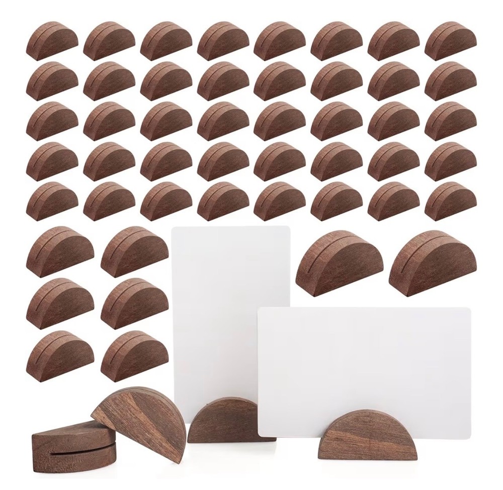 50 Pcs Wooden Table Number Stands, Semicircular Place Card Holders for Table Num