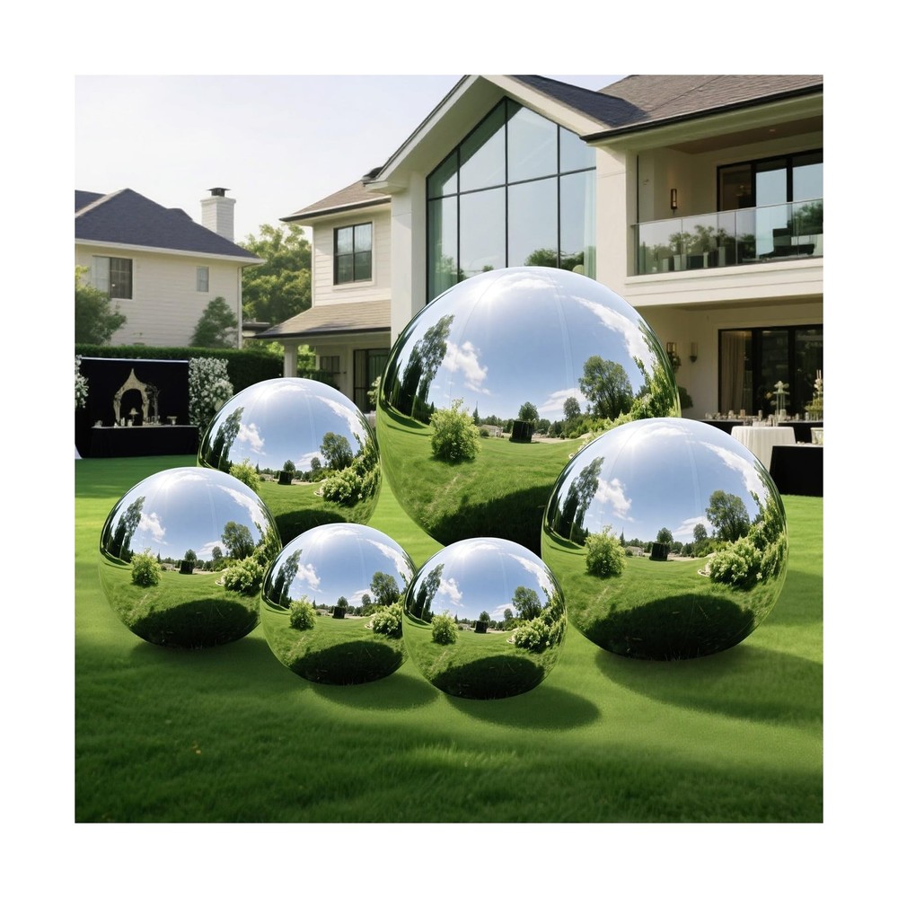 Silver 6PCS Inflatable Mirror Ball,Reusable PVC Mirror Balls Large Event Deco…