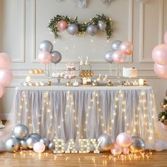 Gray Tulle Tutu Table Skirt for Rectangle Tables or 9ft, 108IN(L) X30in(H) Grey