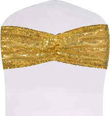 Set of 30 Chair Sashes Bows Gold Sequin Bands for Wedding Party Banquet Receptio