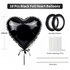 18Pcs Heart Balloons Heart Shaped 18 Inch Foil Balloons for Valentine’s Black