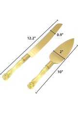 Gold Elegant Cake Knife and Server Set, Steel Plated Blades with Acrylic Handles