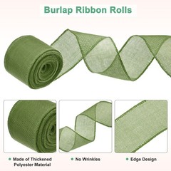 Burlap Ribbon, 2.5″ x 10 Yards Burlap Wired Edge Ribbon [Olive Green]