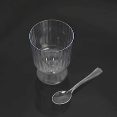 24 CLEAR 5 oz Ribbed Round Plastic Dessert CUPS Spoons Set Party Decorations