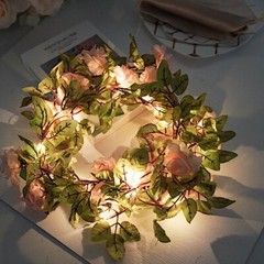 BLUSH 7 ft LED Roses Leaves Garland Battery Operated FAIRY LIGHTS Party Supplies