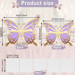 12 Large 3D Butterflies, Party Hanging Decor, Wedding Table Centerpiece, Purple