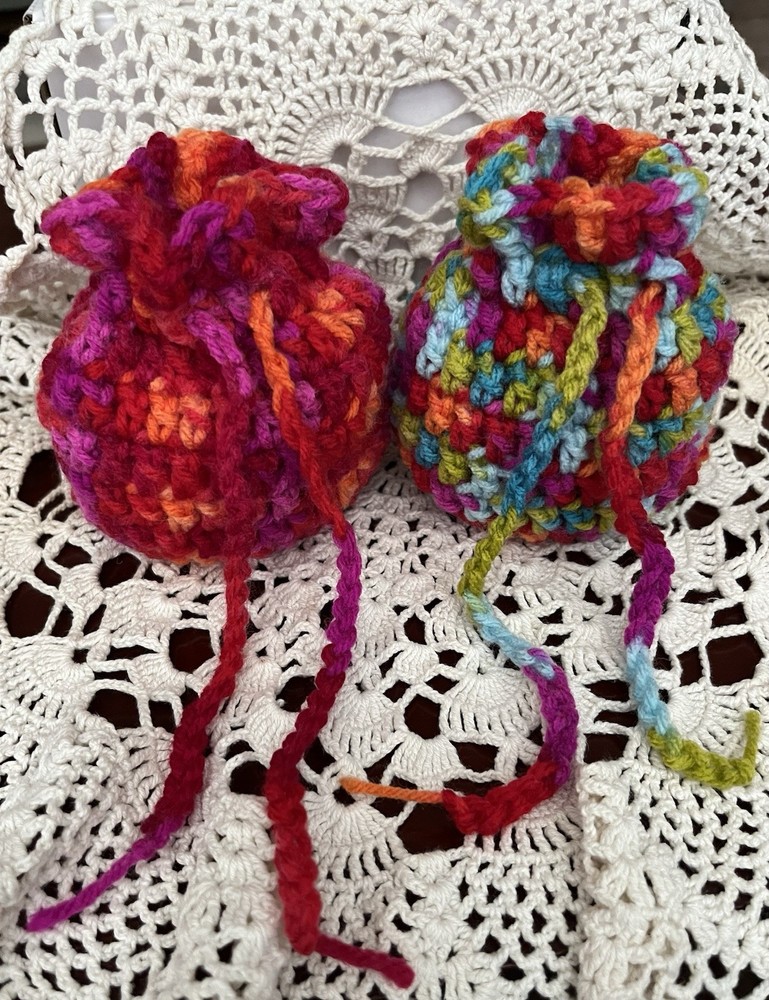 2 Crochet Drawstring Bags Wedding Party Favor Pouch Jewelry Gift Coin Dice Bags