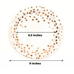 25 WHITE 9″ Round PAPER PLATES ROSE GOLD Polka Dots Party Events Home Tableware