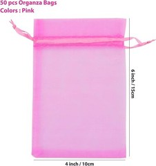 ANZNKU 50 Pack Hot Pink Organza Bags 4 x 6 1 Count (Pack of 50),