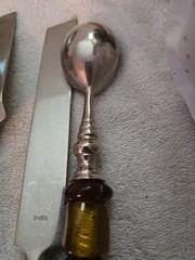 Cake Server Set & Ice Cream Scoop w/ Glass Bead Handles Vintage ~ India