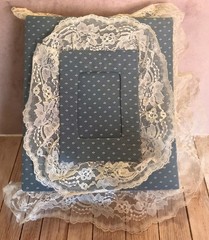VTG Blue Floral Fabric Lace Photo Album Cottagecore Shabby Chic Slip-In Pages