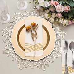 20 GOLD 10.5″ Round Plastic Dinner Plates GOLD Scalloped Rim Events