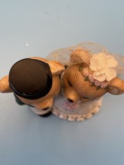 Vtg HOMCO Teddy Bear Porcelain Hand Painted Bride & Groom Wedding Cake Topper