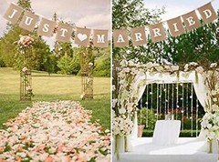 Jute Burlap Just Married Bunting Banner Vintage Hessian Flag for Wedding Part…