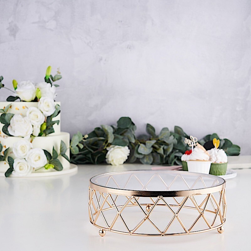 GOLD CLEAR 14″ Round Metal Glass Geometric CAKE STAND Party Wedding Decorations