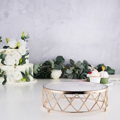 GOLD CLEAR 14″ Round Metal Glass Geometric CAKE STAND Party Wedding Decorations