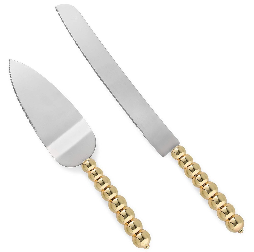 Homi Styles Wedding Cake Knife and Server Set | Elegant Gold Color with Beade…