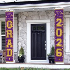 Purple and Gold Class of 2026 Graduation Banner Graduation Porch Sign Congrat…