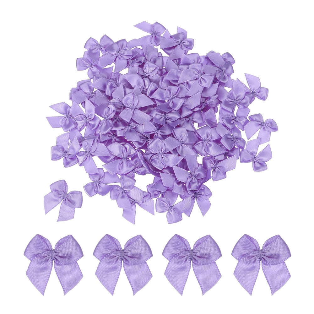 100 Pcs Mini Ribbon Bow 1″ Mini Fabric Satin Ribbon Flower Bows Dark Purple