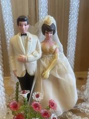1950’s 1960’s Vintage Hand Beaded Wedding Cake Topper Wilton Bride Groom