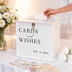 White Acrylic Wedding Card Box with Lock Large DIY Card Holder for Reception